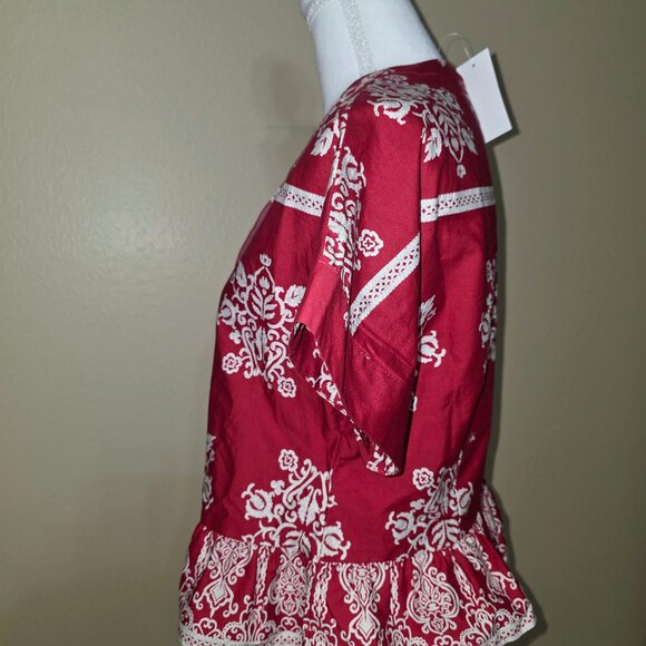 CeCe Rio Red Printed Peplum Blouse - Picture 3 of 5